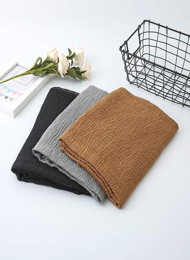 EVQ 3 PCS Women Soft Scarf Shawl Long Scarf, Head Wrap Scarves for Women (3pcs Black+Brown+Gray(70.9"x35.5")) - Image 3